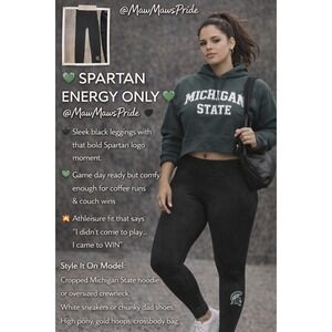 SPARTAN ENERGY ONLY Michigan State Spartans Leggings  Black Logo & Shiny  M